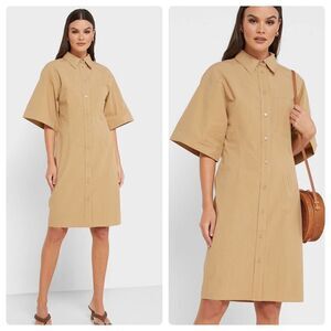 Mango Collared Neck Shirt Mini Dress Beige Cotton New